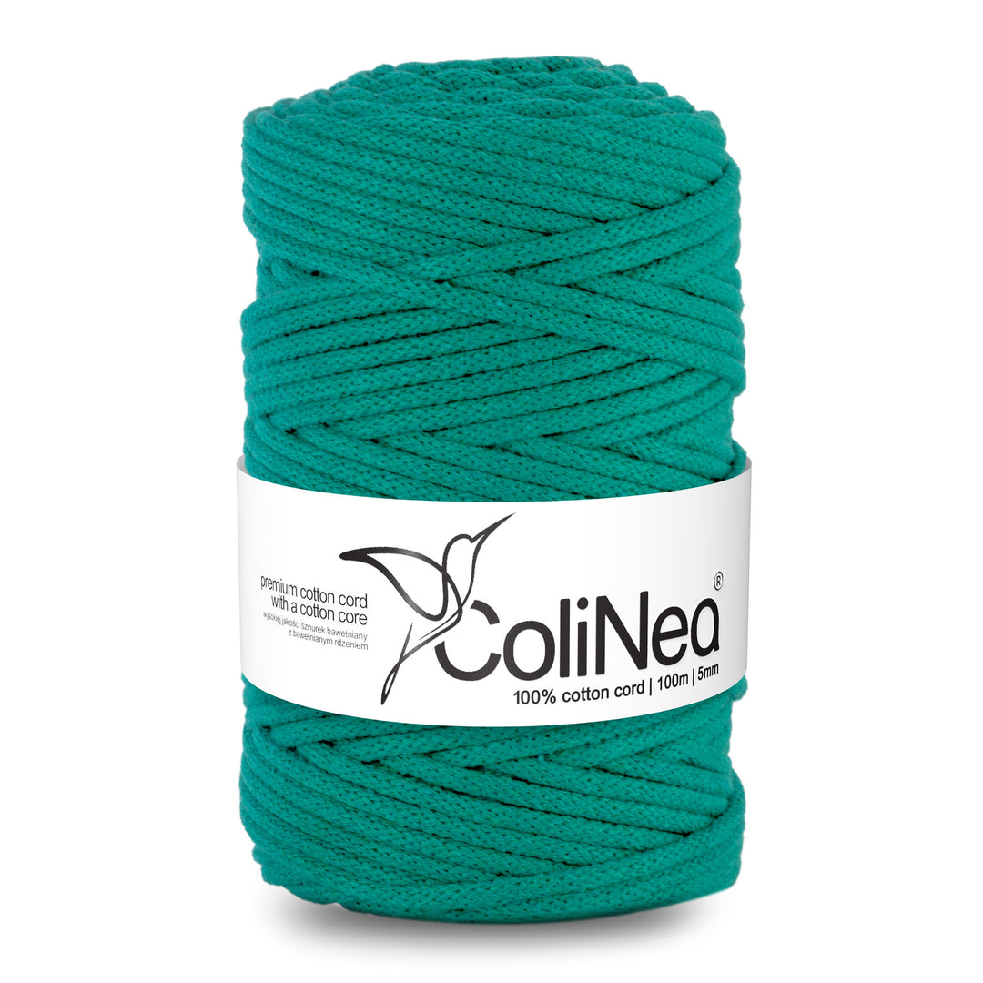 ColiNea, cordon en coton avec âme en coton, tressé, 5mm, 100m, turquoise