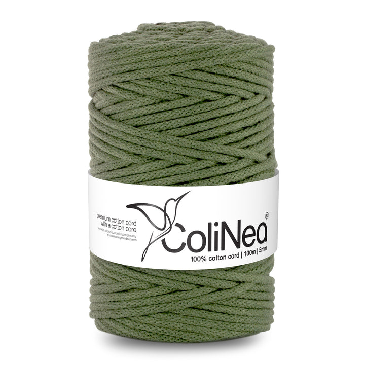 ColiNea, cordon en coton avec âme en coton, tressé, 5mm, 100m, kaki