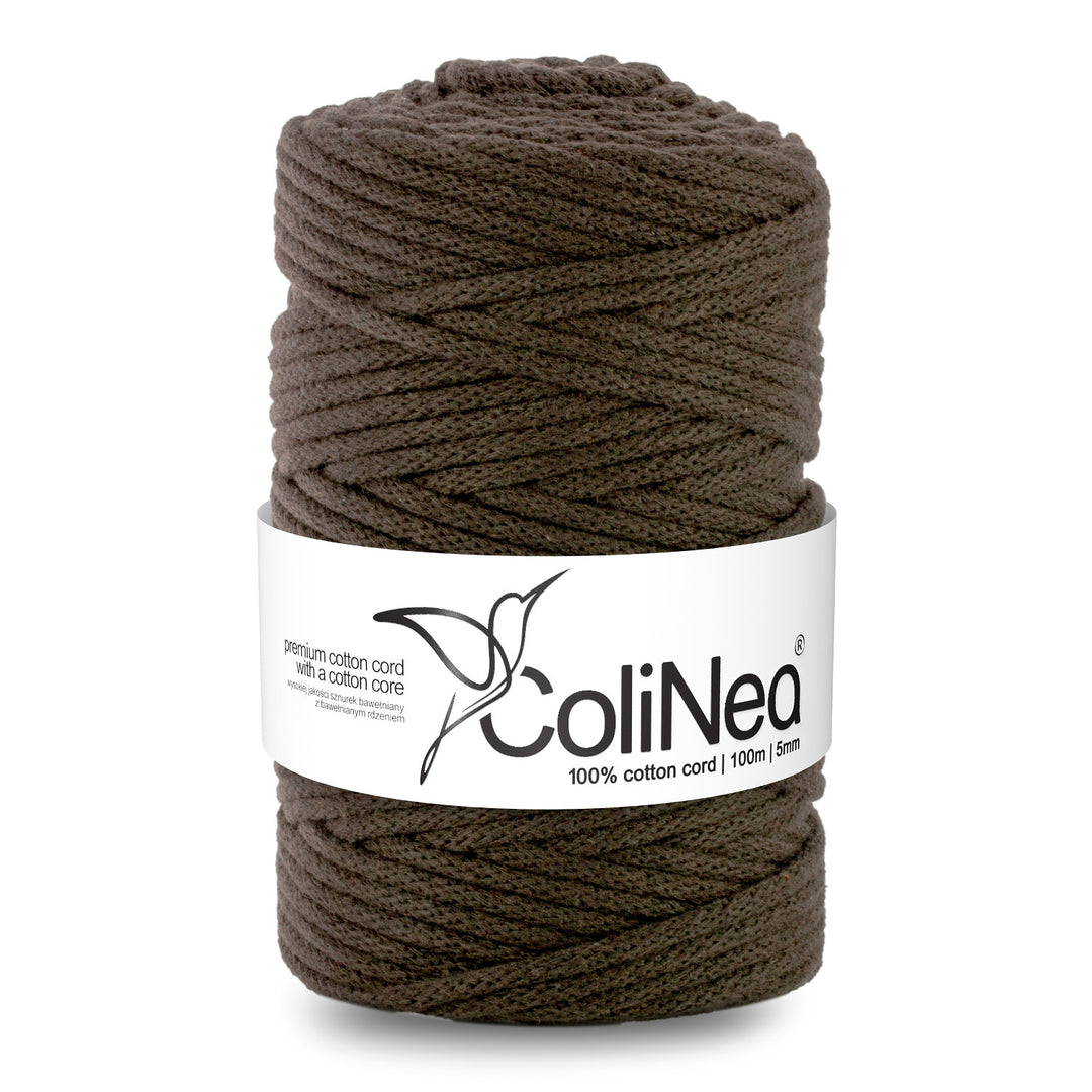 ColiNea, cordon en coton avec âme en coton, tressé, 5mm, 100m, brun foncé