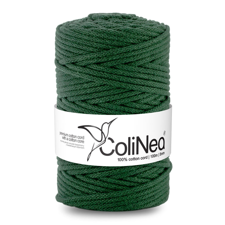 ColiNea, cordon en coton avec âme en coton, tressé, 5mm, 200m, vert bouteille