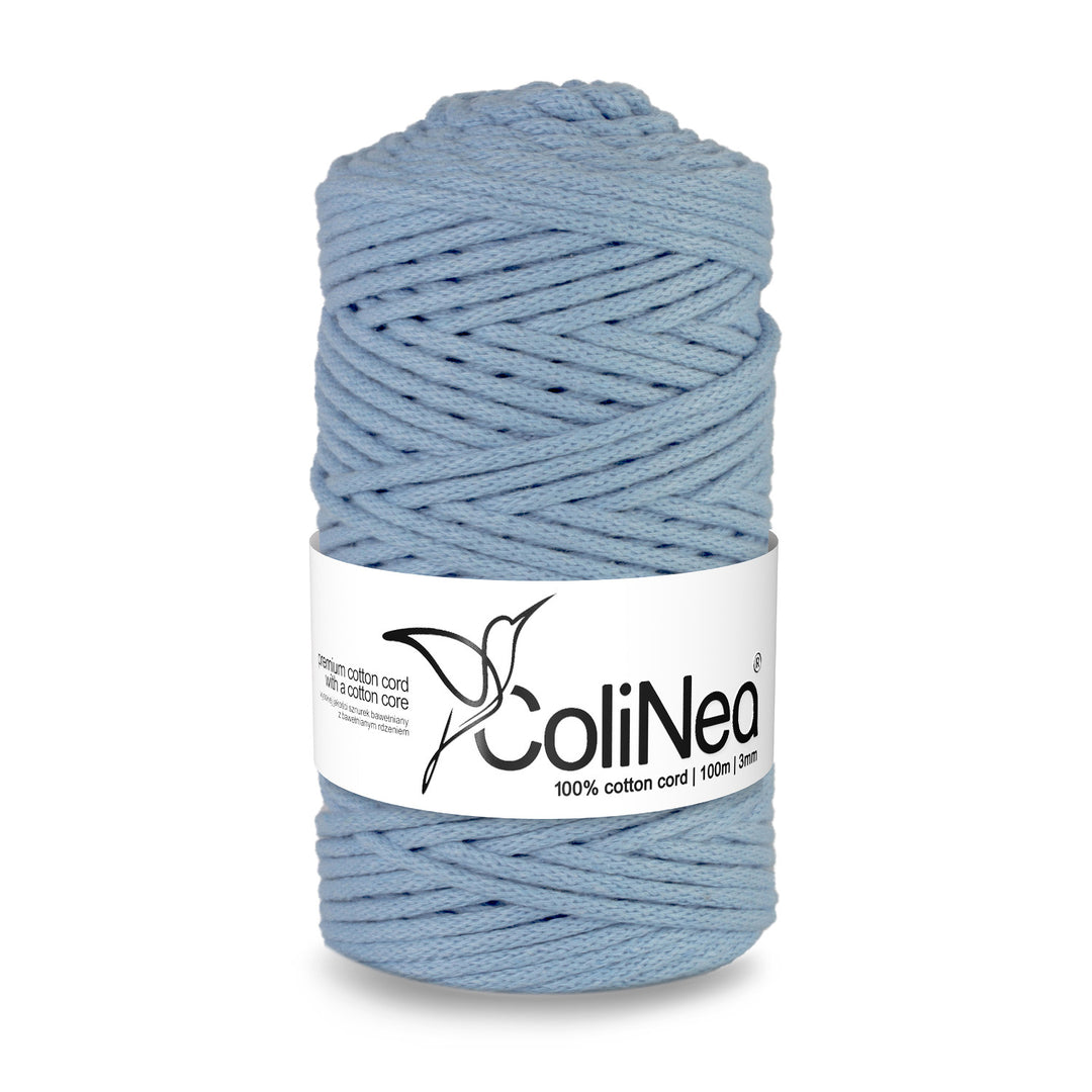 ColiNea, cordon en coton avec âme en coton, tressé, 3mm, 100m, bleu