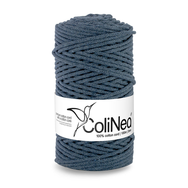 ColiNea, cordon en coton avec âme en coton, tressé, 3mm, 100m, denim