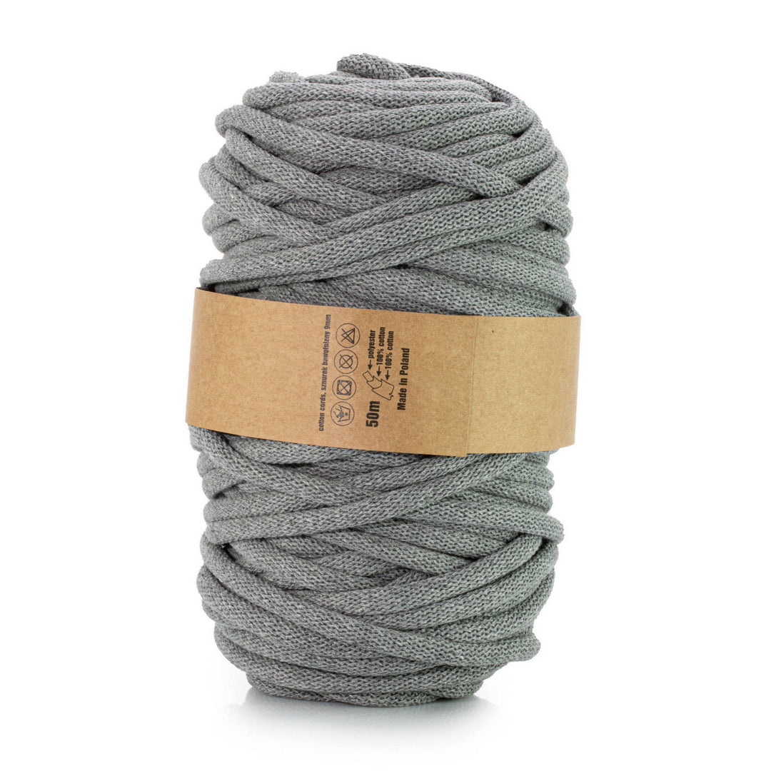 WAS, cordon en coton avec âme en polyester, tressé, 9mm, 50m, gris foncé