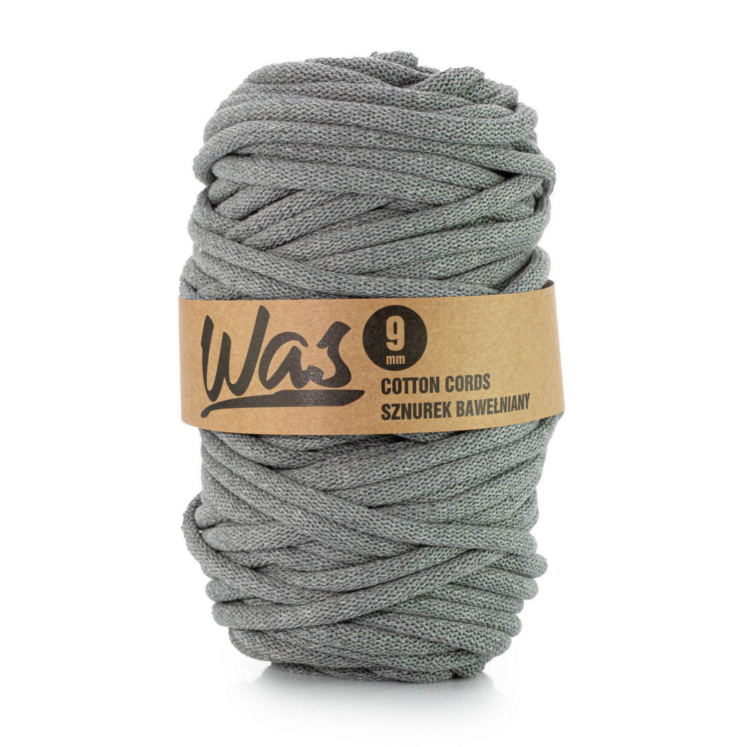 WAS, cordon en coton avec âme en polyester, tressé, 9mm, 50m, gris foncé