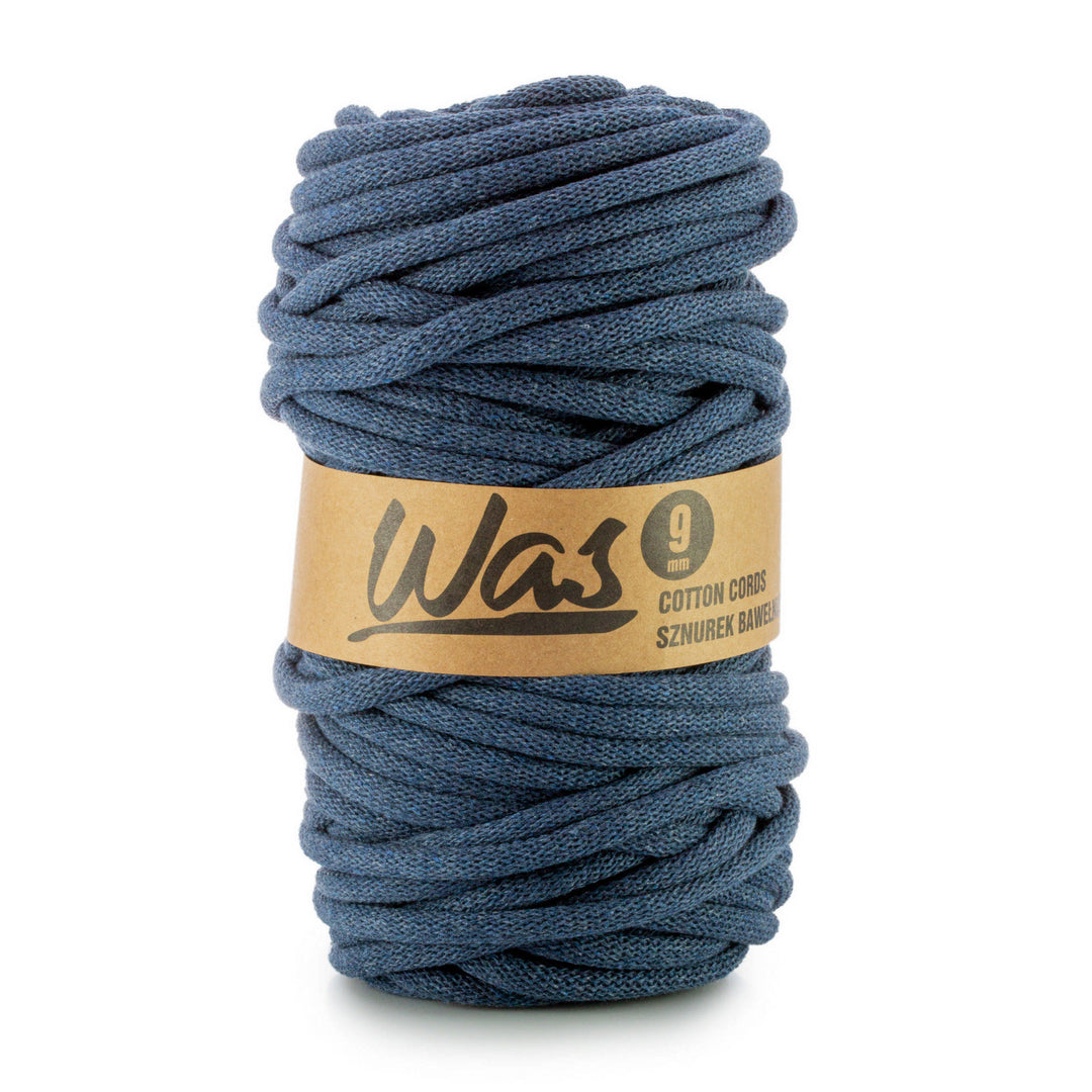 WAS, cordon en coton avec âme en polyester, tressé, 9mm, 50m, denim clair