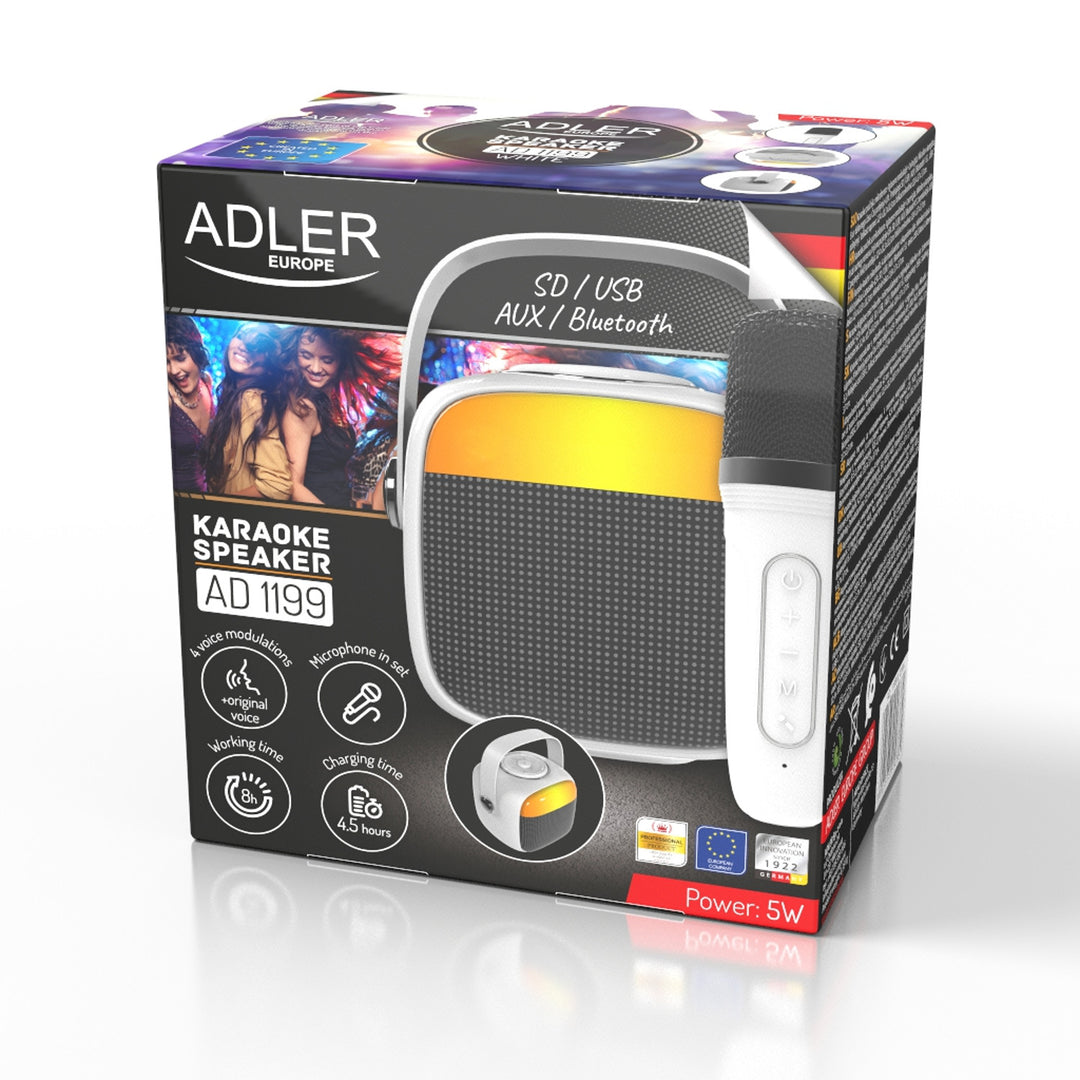 Enceinte sans fil Adler, avec microphone, pour karaoké, Bluetooth, AD 1199 W