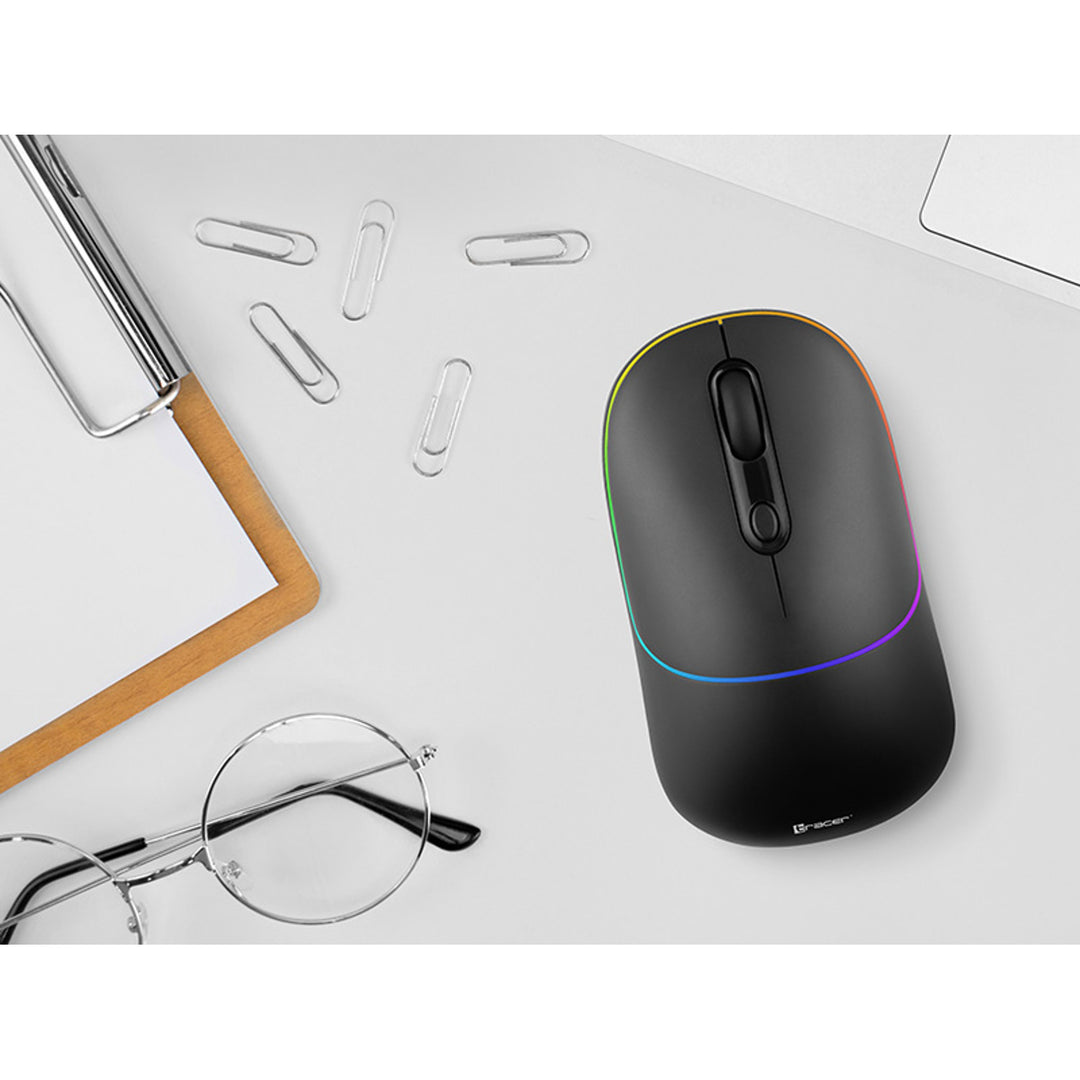 Souris sans fil Tracer, batterie rechargeable 650 mAh, rétroéclairage RGB, Ratero