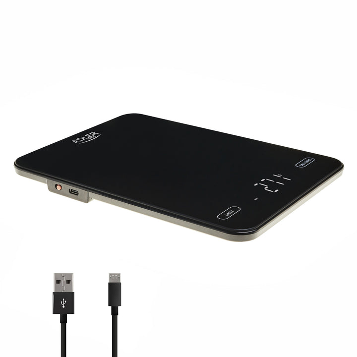 Balance de cuisine, Adler, noire, 10 kg, rechargeable par USB, AD 3177