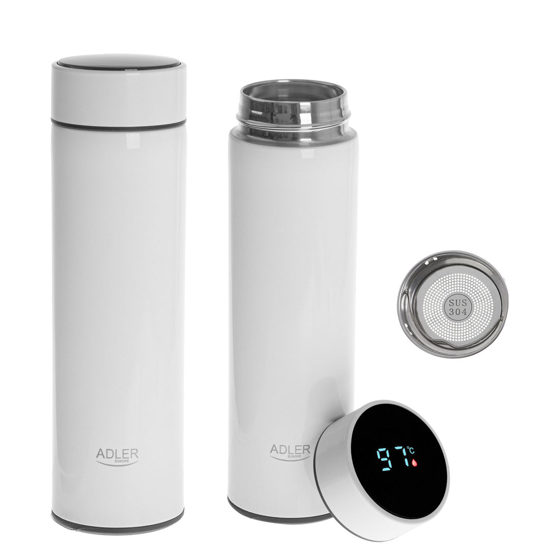 Thermos Adler, écran tactile LED, capacité 473 ml, couleur blanche, AD 4506