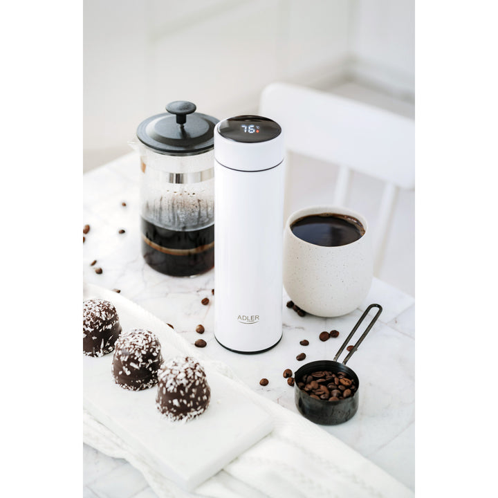 Thermos Adler, écran tactile LED, capacité 473 ml, couleur blanche, AD 4506