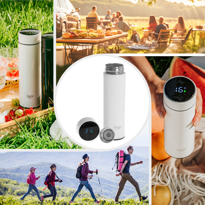 Thermos Adler, écran tactile LED, capacité 473 ml, couleur blanche, AD 4506