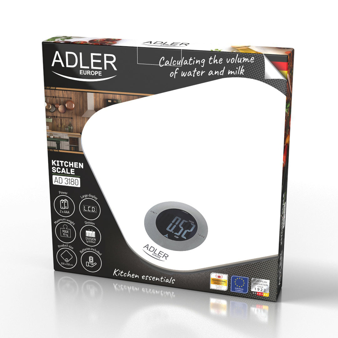 Adler keukenweegschaal, gehard glas, LCD-display, tot 10 kg, AD 3180