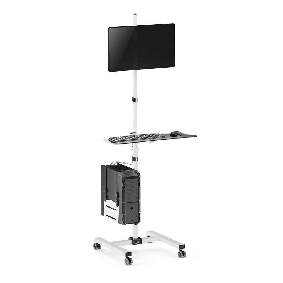 Maclean professionele staande trolley, mobiele computerwerkplek op wielen, max 17"-32", max 20kg, MC-793