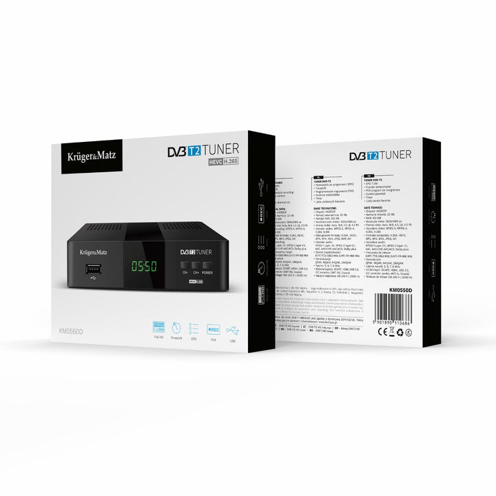 Tuner-décodeur DVB-T2 KM0550D H.265 HEVC EPG PVR Timeshift Kruger&Matz