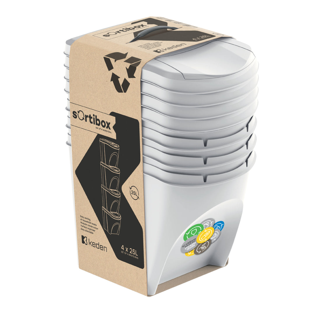 Sortibox Jeu de poubelles de tri sélectif  panier de tri 4x25L cendre IKWB25S4