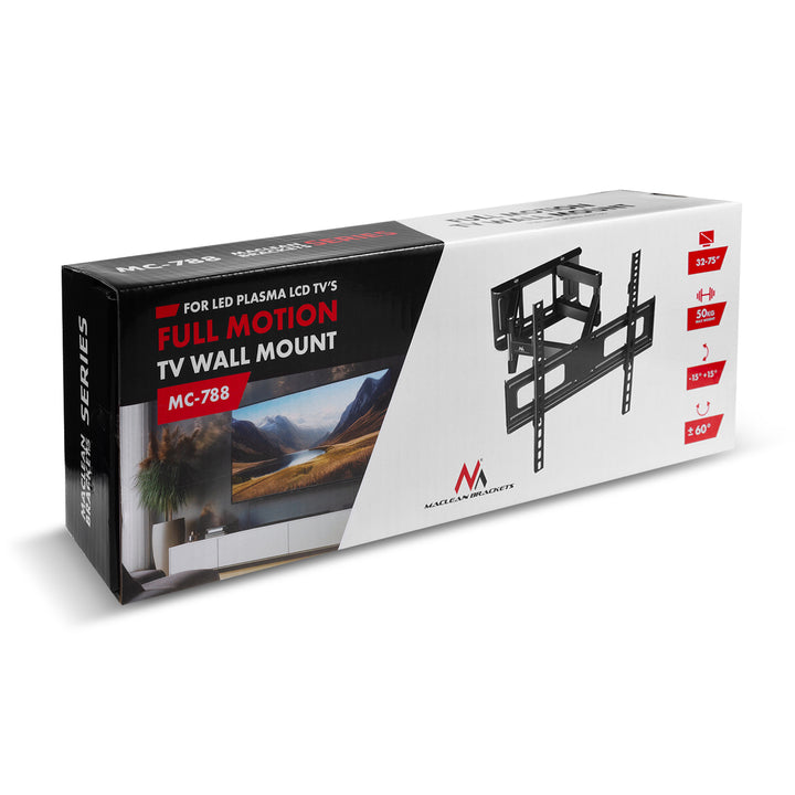 Support TV Maclean, max VESA 400x400, 32-75", 50kg, réglage de l'angle horizontal et vertical, profil 80-380mm, noir, MC-788