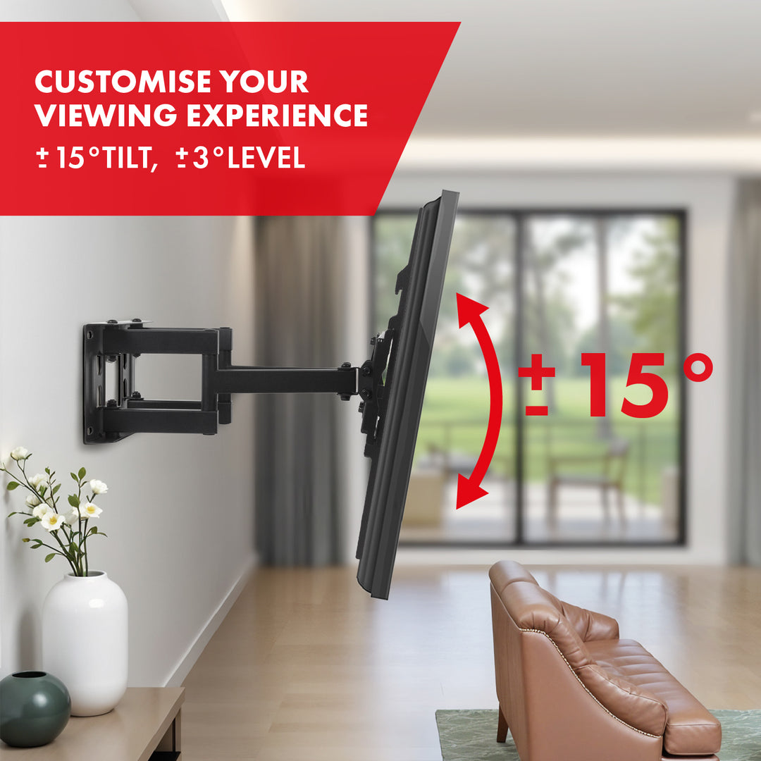 Support TV Maclean, max VESA 400x400, 32-75", 50kg, réglage de l'angle horizontal et vertical, profil 80-380mm, noir, MC-788