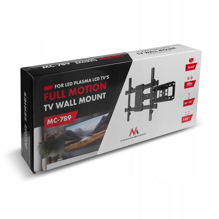 Support TV Maclean, max VESA 600x400, 32-85", 60kg, réglage de l'angle horizontal et vertical, profilé 65-390mm, noir, MC-789