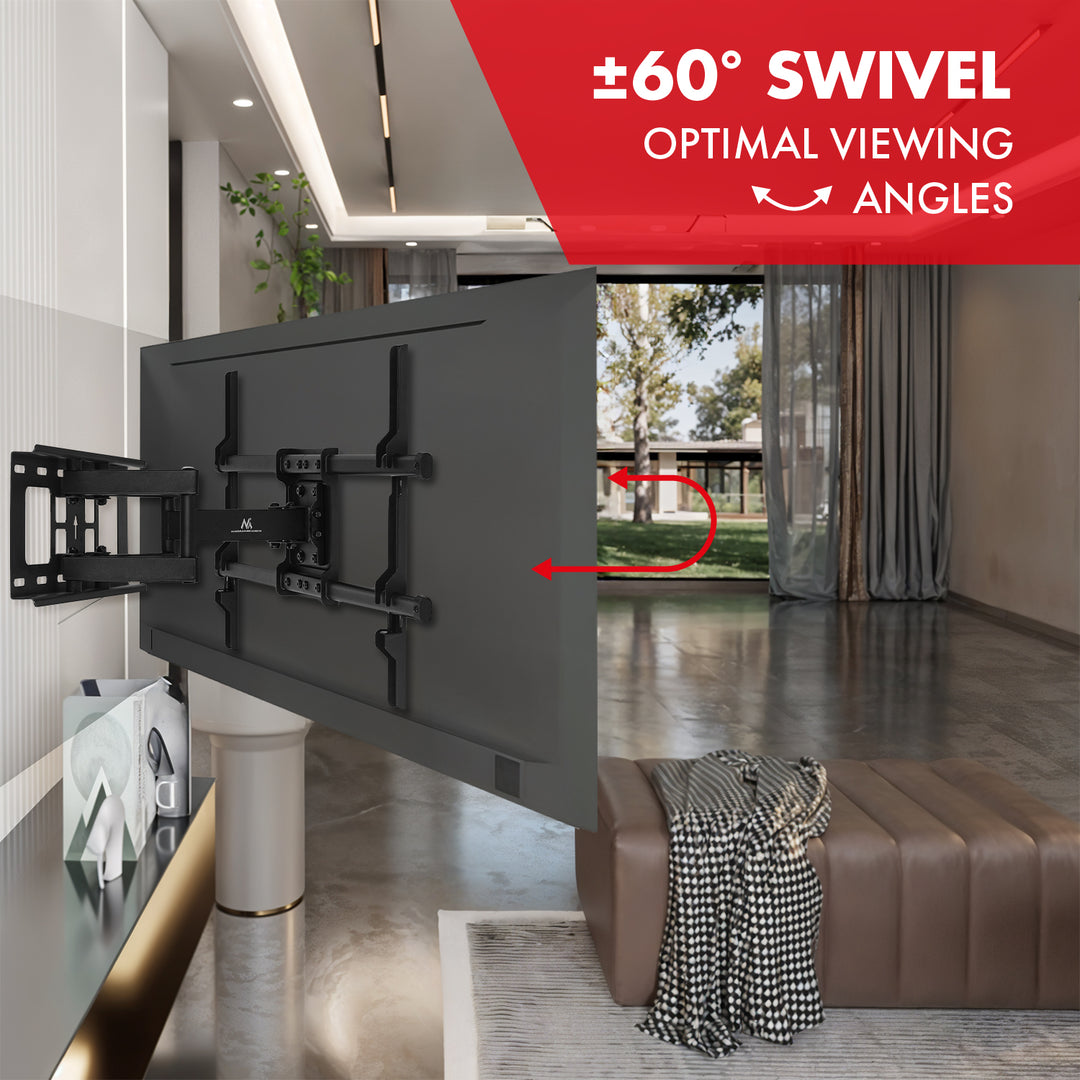 Support TV Maclean, max VESA 600x400, 32-85", 60kg, réglage de l'angle horizontal et vertical, profilé 65-390mm, noir, MC-789