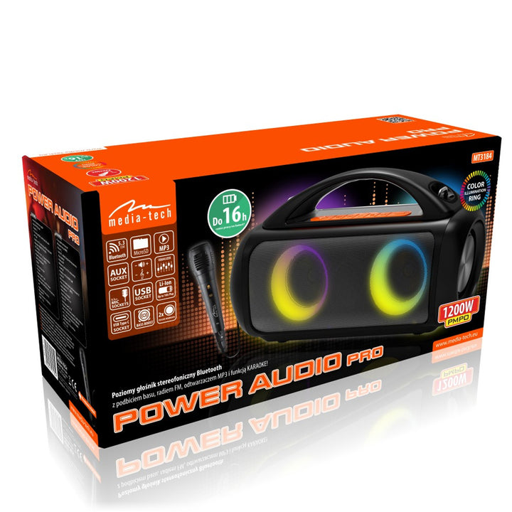 Draagbare luidspreker van Media-Tech, karaoke, Bluetooth 5.3, 1200W, MT3184