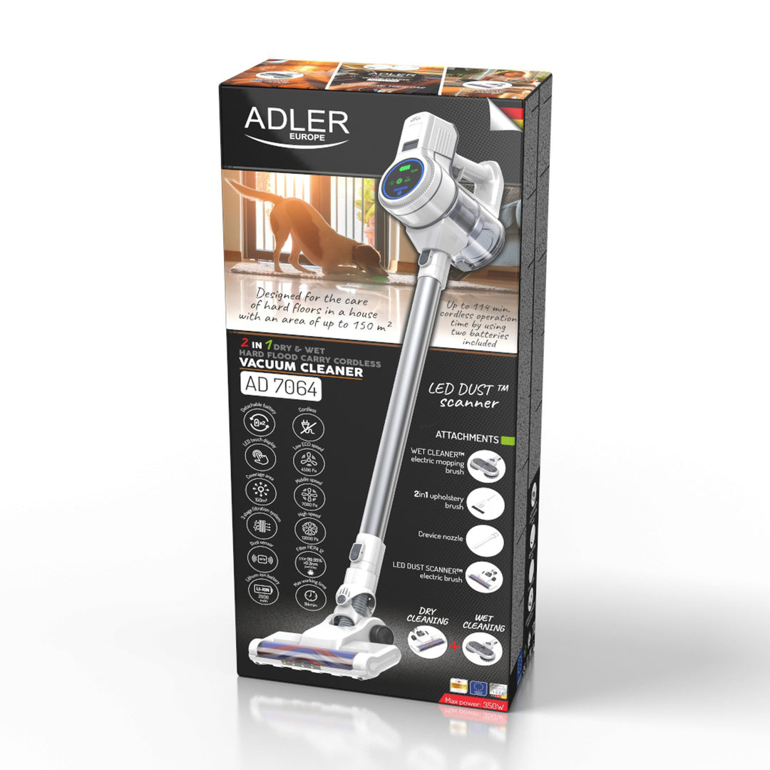 Aspirateur vertical 2 en 1 pour sols durs secs et humides Adler AD 7064