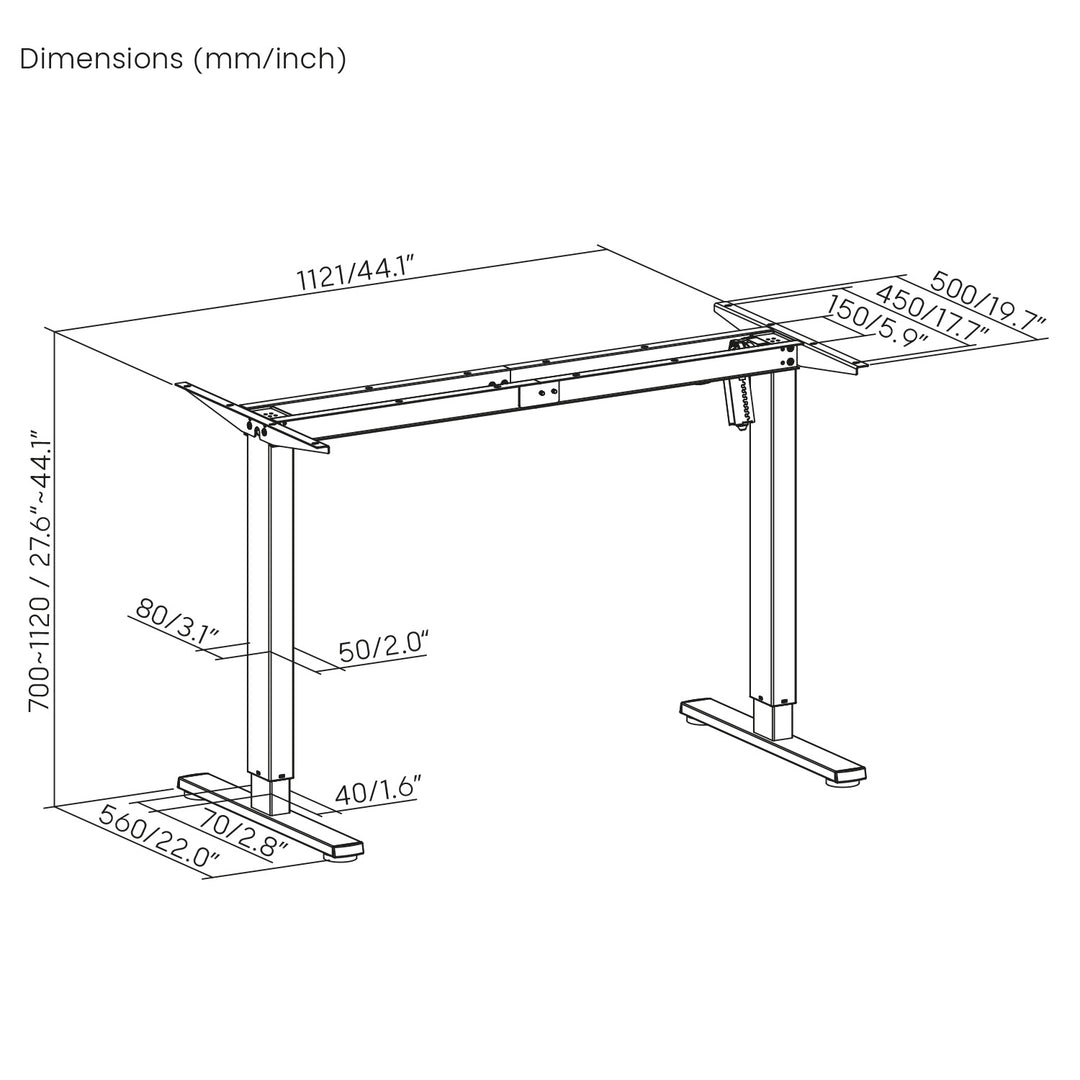 Bureau électrique réglable en hauteur Ergo Office, hauteur max. 1160mm, max - 80 kg, sans plateau, blanc, ER-400 W