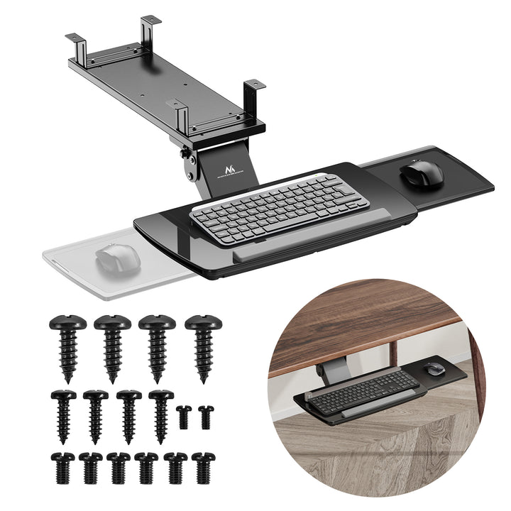 Porte-clavier Maclean sous le bureau, réglable, max. 5kg, noir, MC-156 B