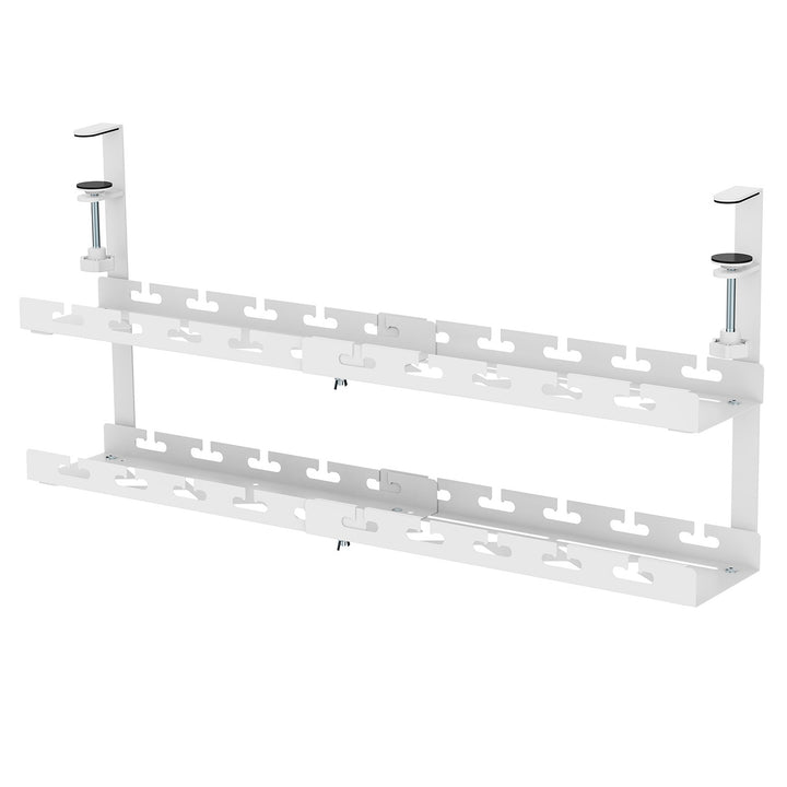 Range-câbles Maclean sous le bureau, charge max. 5kg, max. 728mm, 2 niveaux, blanc, MC-102 W