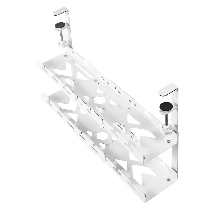 Range-câbles Maclean sous le bureau, charge max. 5kg, max. 728mm, 2 niveaux, blanc, MC-102 W