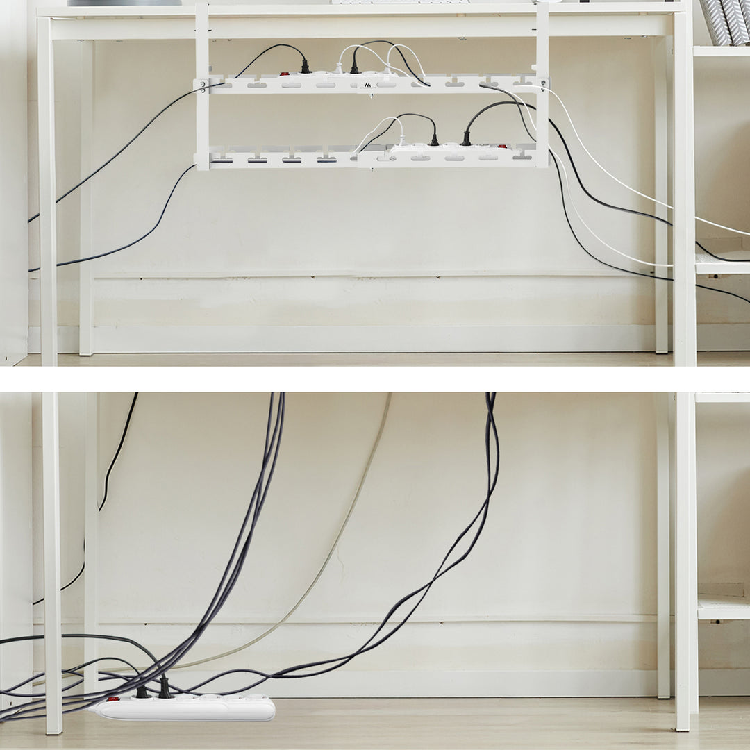 Range-câbles Maclean sous le bureau, charge max. 5kg, max. 728mm, 2 niveaux, blanc, MC-102 W