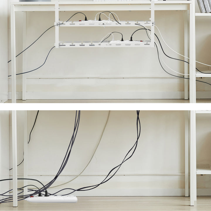 Range-câbles Maclean sous le bureau, charge max. 5kg, max. 728mm, 2 niveaux, blanc, MC-102 W