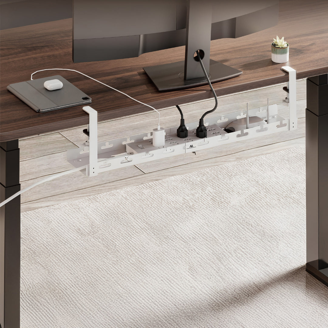 Range-câbles Maclean sous le bureau, charge max. 5kg, max. 728mm, 2 niveaux, blanc, MC-102 W