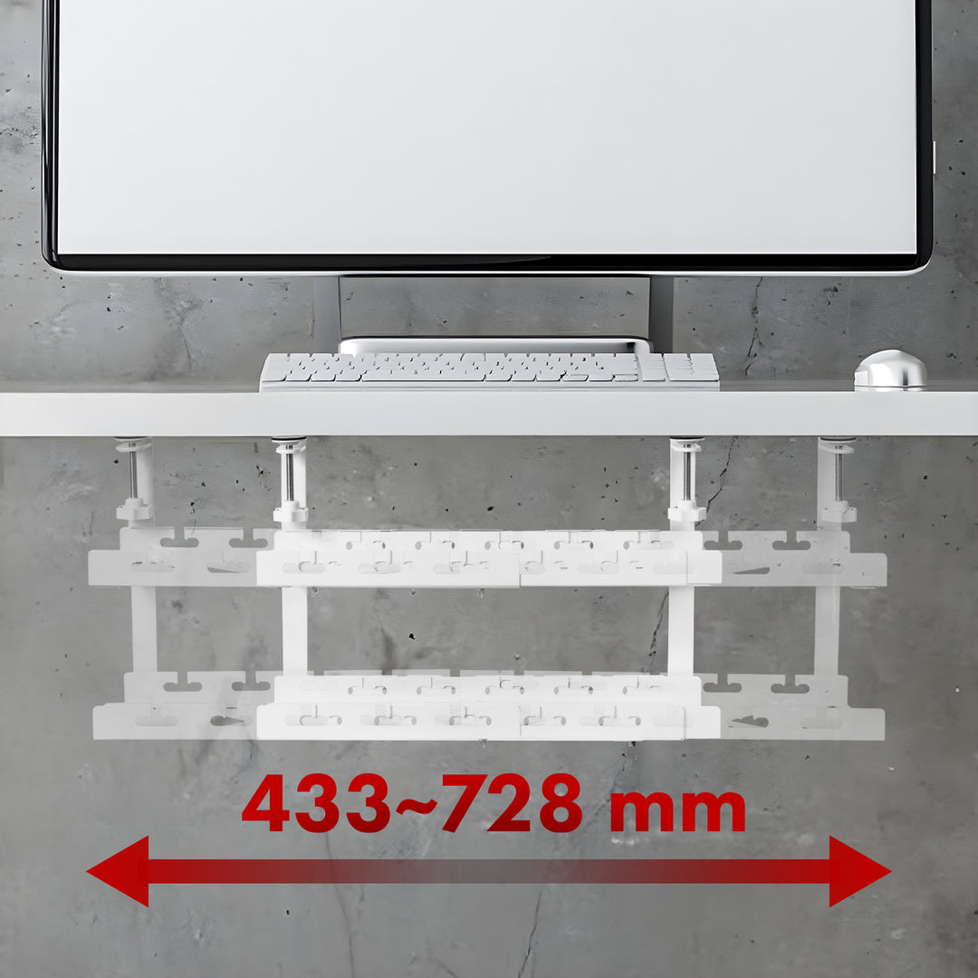 Range-câbles Maclean sous le bureau, charge max. 5kg, max. 728mm, 2 niveaux, blanc, MC-102 W
