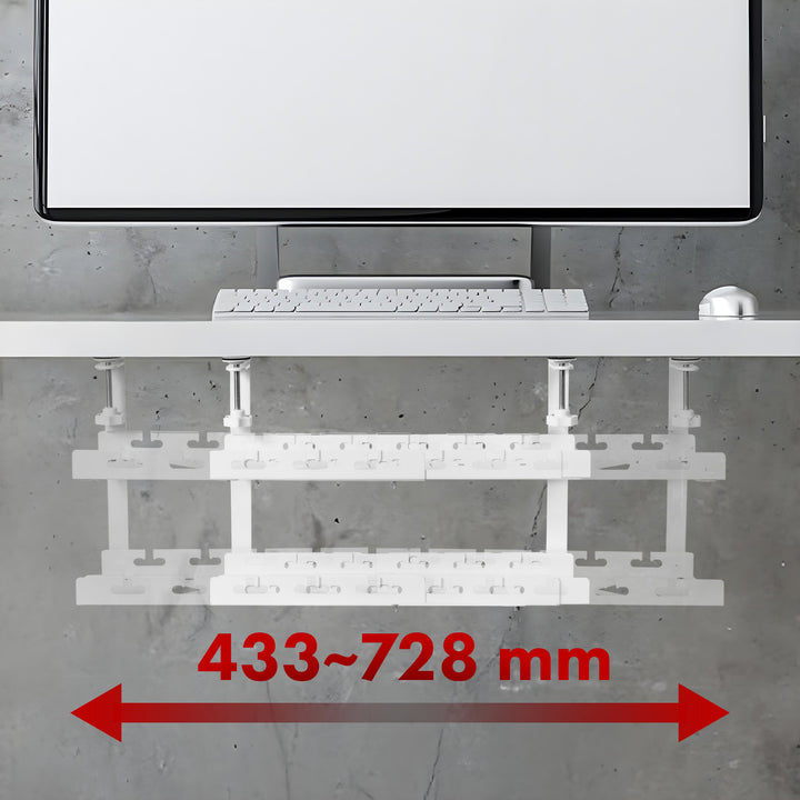 Range-câbles Maclean sous le bureau, charge max. 5kg, max. 728mm, 2 niveaux, blanc, MC-102 W