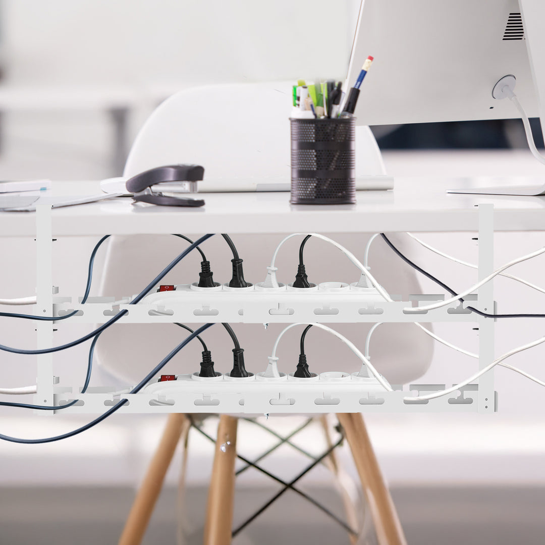Range-câbles Maclean sous le bureau, charge max. 5kg, max. 728mm, 2 niveaux, blanc, MC-102 W