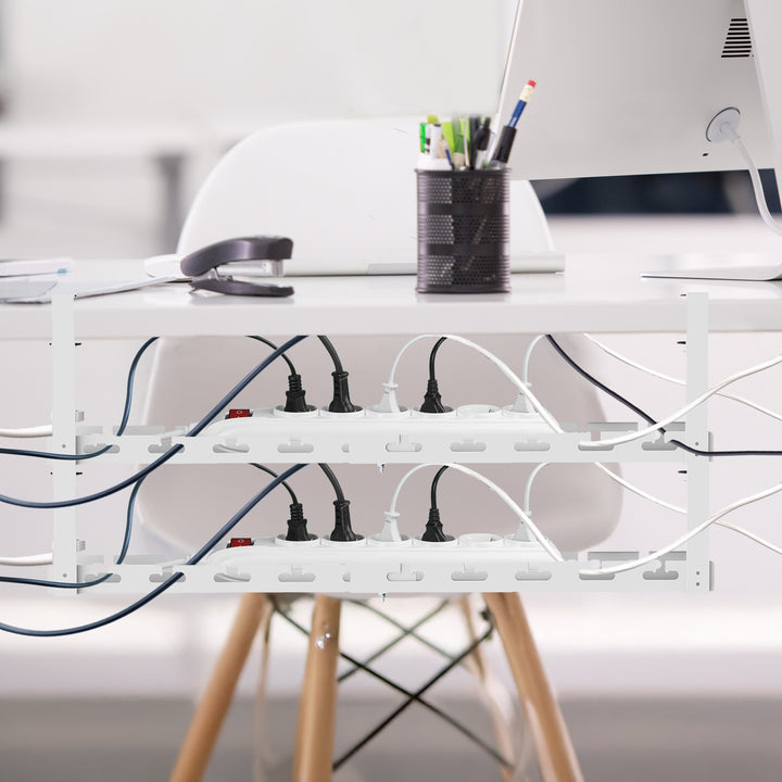 Range-câbles Maclean sous le bureau, charge max. 5kg, max. 728mm, 2 niveaux, blanc, MC-102 W