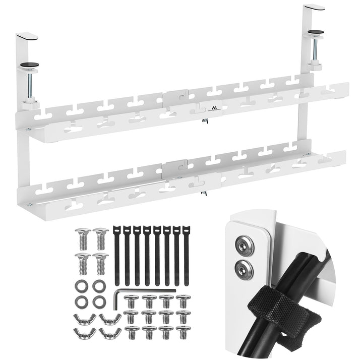 Range-câbles Maclean sous le bureau, charge max. 5kg, max. 728mm, 2 niveaux, blanc, MC-102 W