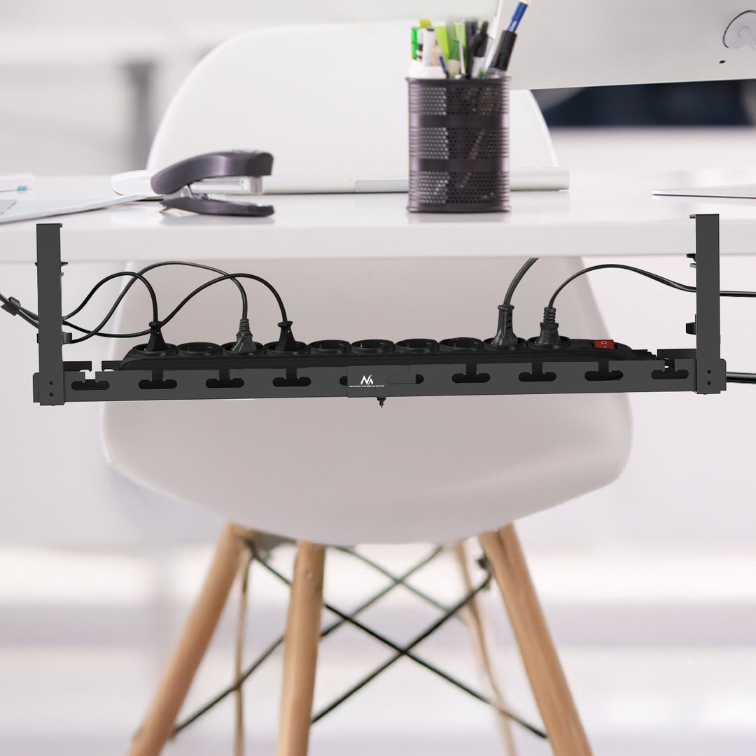 Range-câbles Maclean sous le bureau, charge max. 5kg, max. 728mm, noir, MC-103 B