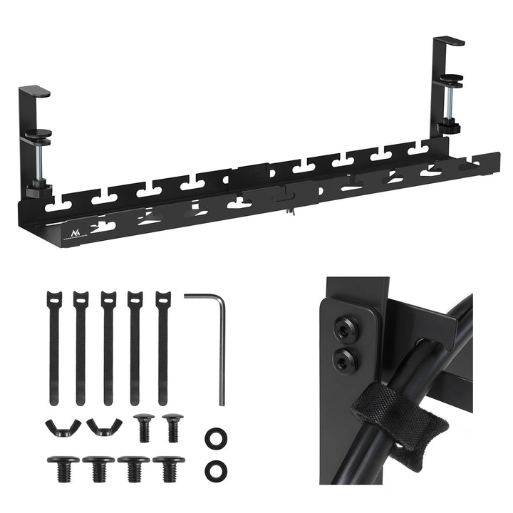 Range-câbles Maclean sous le bureau, charge max. 5kg, max. 728mm, noir, MC-103 B