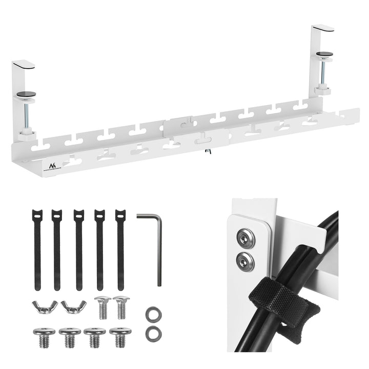 Range-câbles Maclean sous le bureau, charge max. 5kg, max. 728mm, blanc, MC-103 W