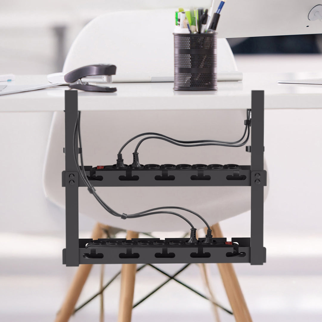 Range-câbles Maclean sous le bureau, charge max. 5kg, 2 niveaux, noir, MC-104 B