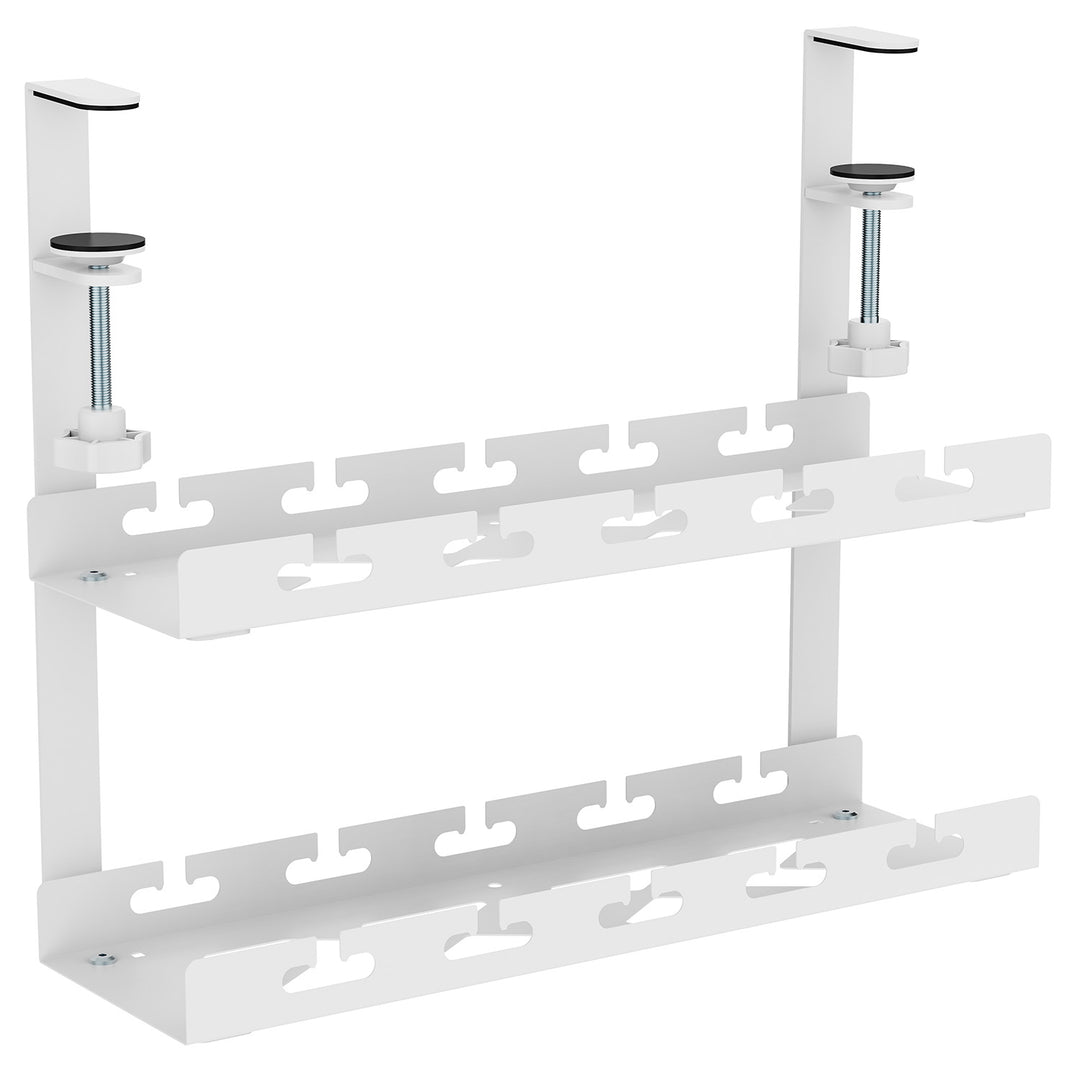 Range-câbles Maclean sous le bureau, charge max. 5kg, 2 niveaux, blanc, MC-104 W