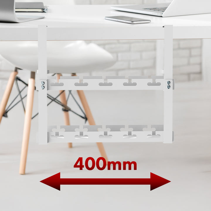 Range-câbles Maclean sous le bureau, charge max. 5kg, 2 niveaux, blanc, MC-104 W