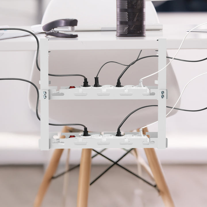 Range-câbles Maclean sous le bureau, charge max. 5kg, 2 niveaux, blanc, MC-104 W