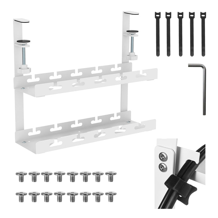Range-câbles Maclean sous le bureau, charge max. 5kg, 2 niveaux, blanc, MC-104 W