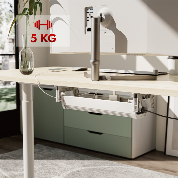 Organisateur de câbles/rallonges Maclean sous le bureau, charge max. 5kg, blanc, MC-106 W