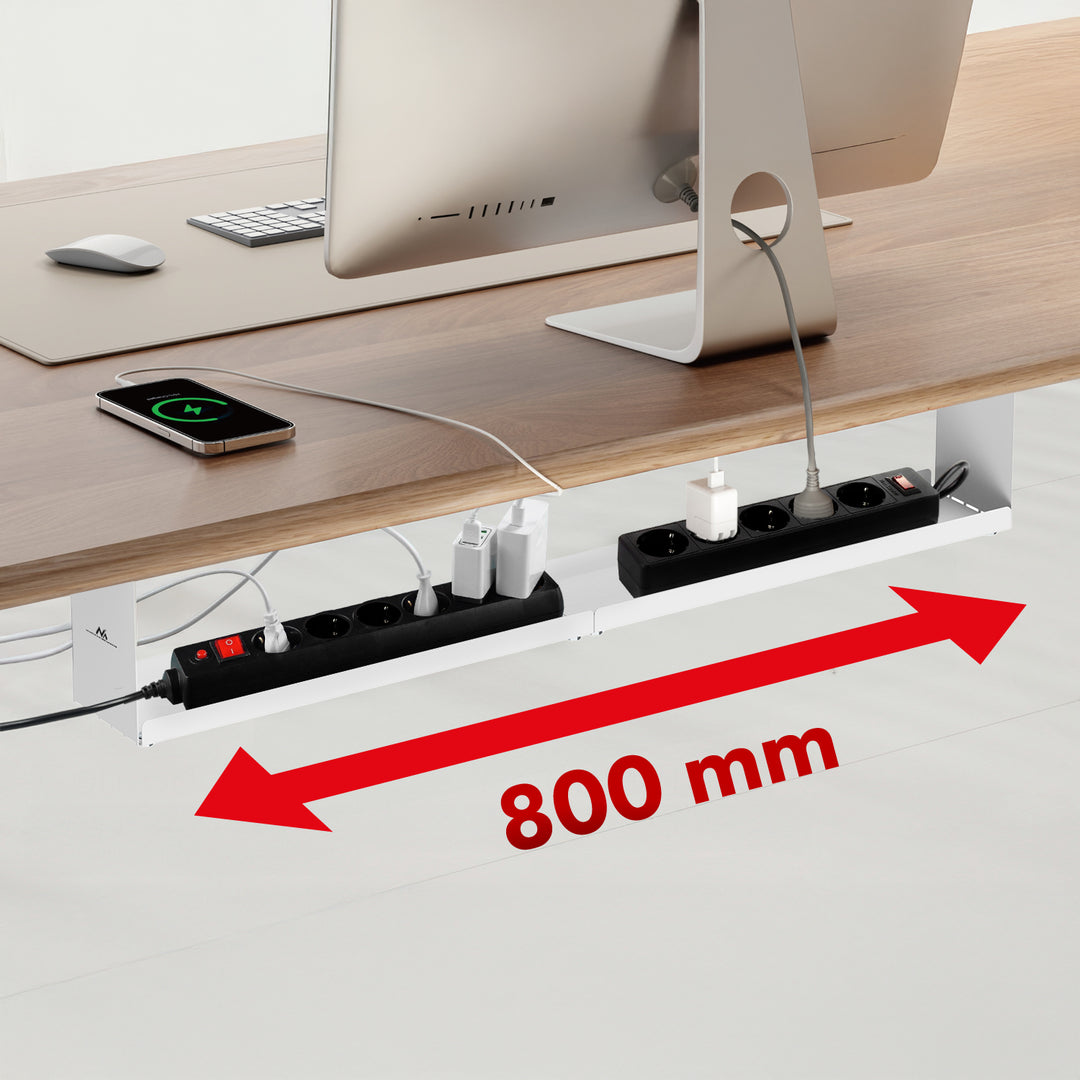Range-câbles compact Maclean sous le bureau, charge max. 5kg, blanc, MC-107 W