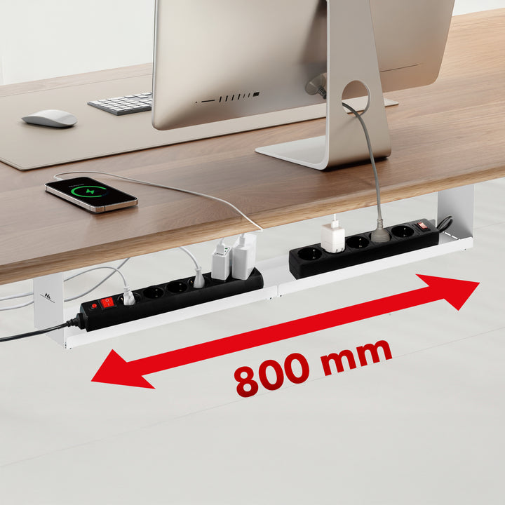 Range-câbles compact Maclean sous le bureau, charge max. 5kg, blanc, MC-107 W
