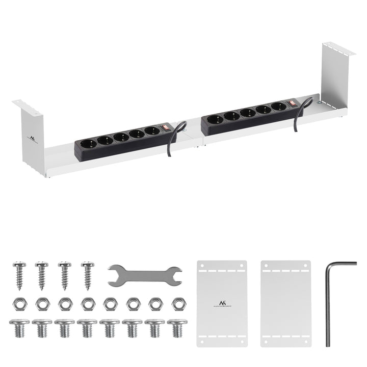 Range-câbles compact Maclean sous le bureau, charge max. 5kg, blanc, MC-107 W