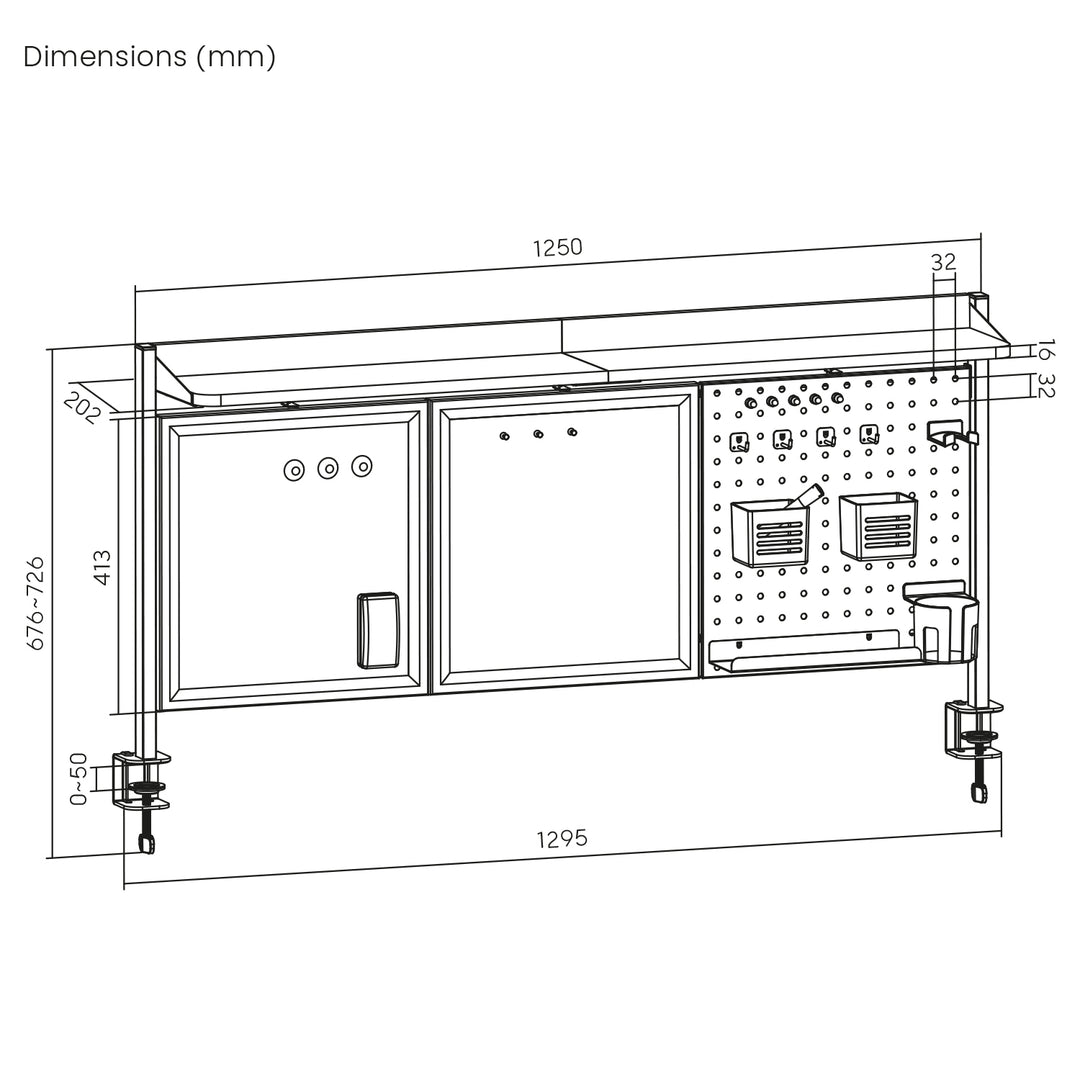 Séparateur de bureau / organisateur Ergo Office, charge max. 10kg, blanc et tableau en liège, largeur 1250mm, blanc, ER-300 W
